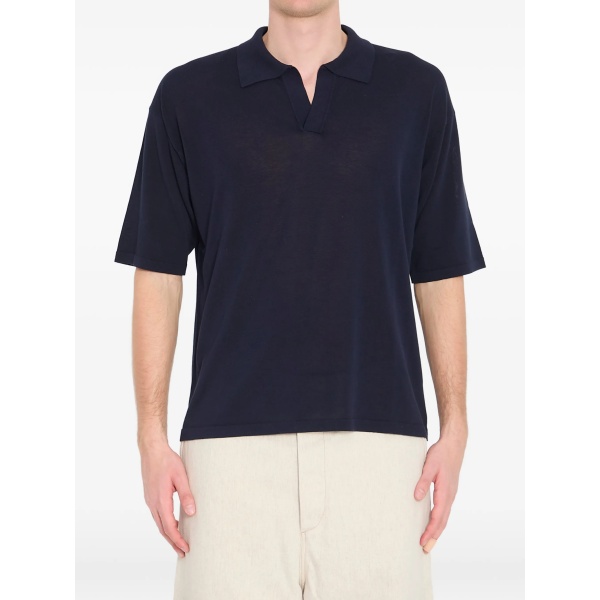 ribbed V-neck polo shirt