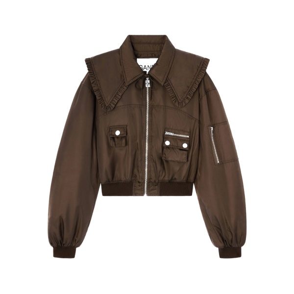 ruffled-detail bomber jacket