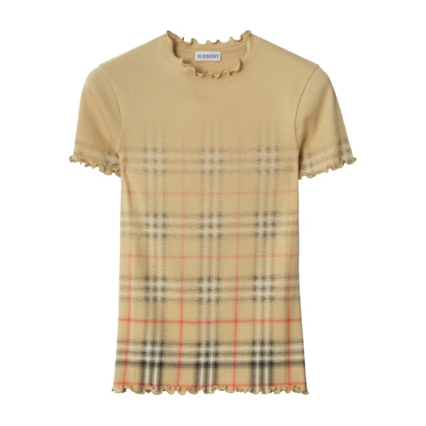 ruffled faded-check cotton T-shirt