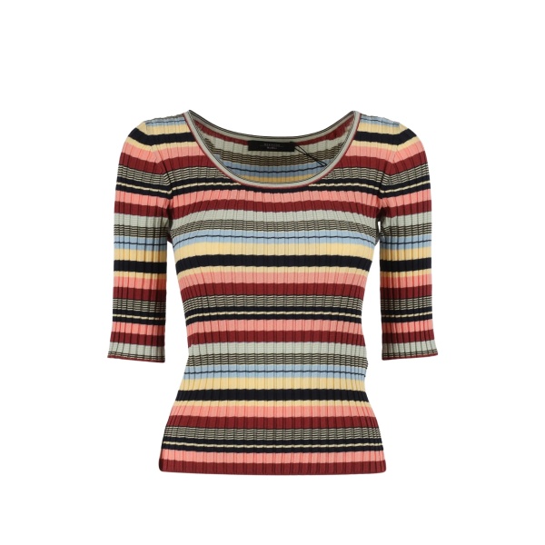 striped cropped-sleeve top