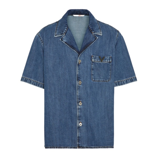 V-detail denim bowling shirt