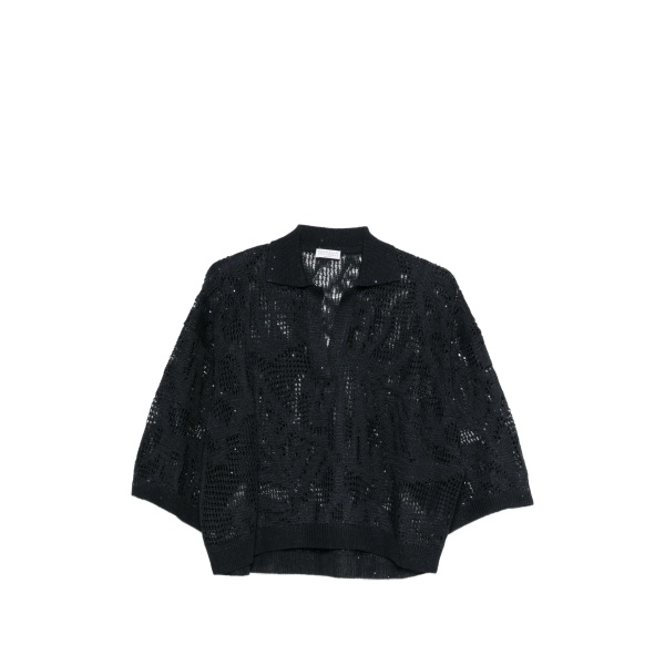 V-neck open-knit sweater