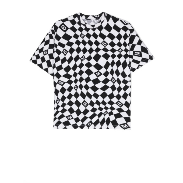 warp check pattern cotton T-shirt