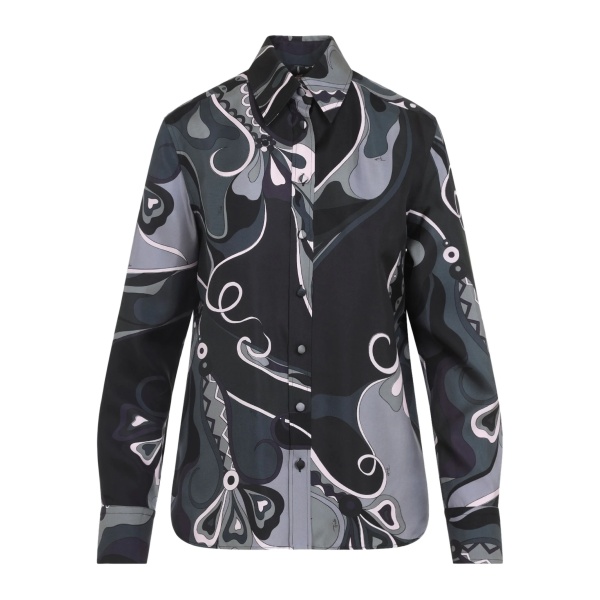 abstract-print silk shirt