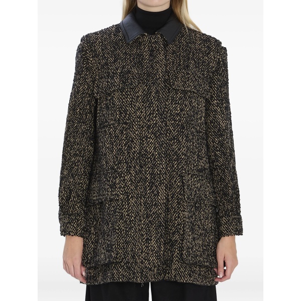 Angio herringbone leather-collar jacket