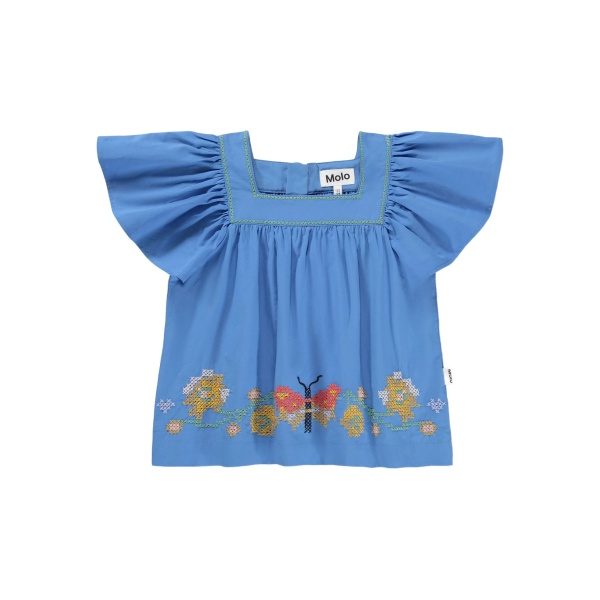 butterfly embroidered square-neck top
