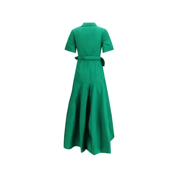 button-fastening belted dress