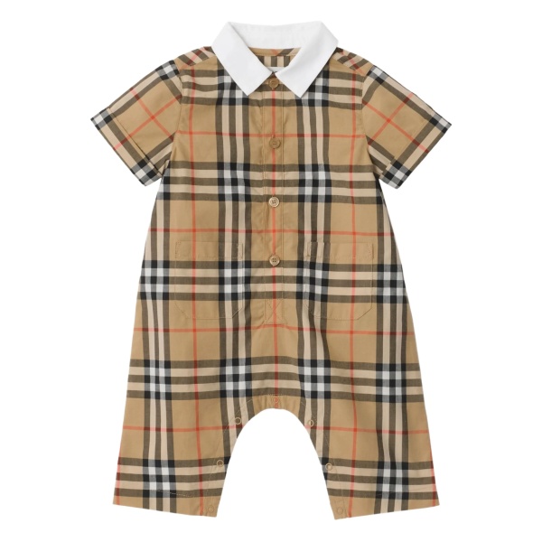 check-pattern pocket romper