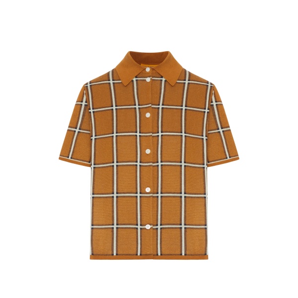 checked collared top