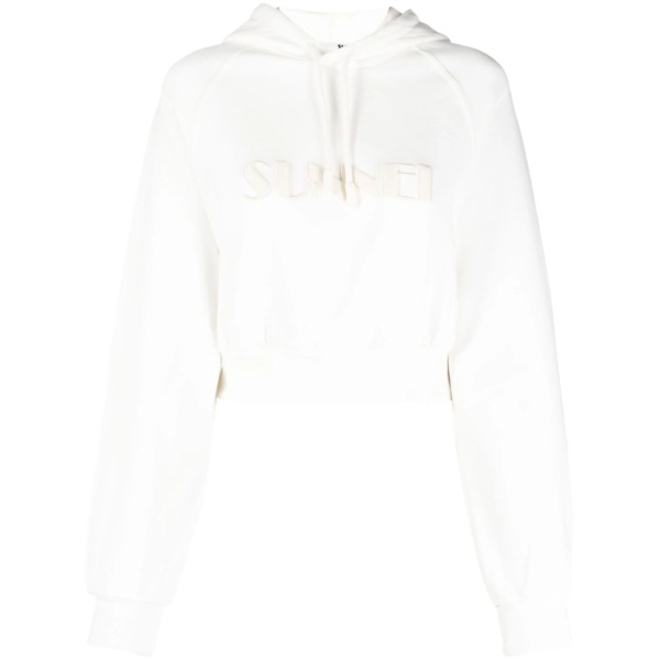 cropped logo-print cotton hoodie