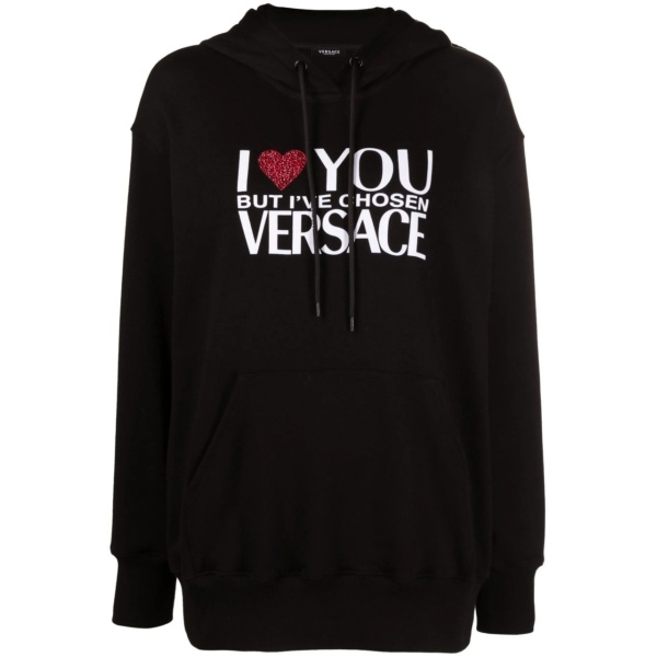 crystal-embellished slogan hoodie