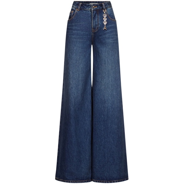 Crystal Heart Charm wide-leg jeans