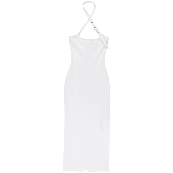 decorative-buckle halterneck dress
