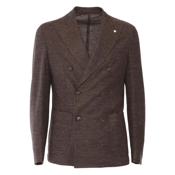 double-breasted linen-blend jacket