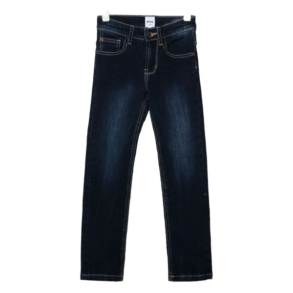 embossed-logo jeans