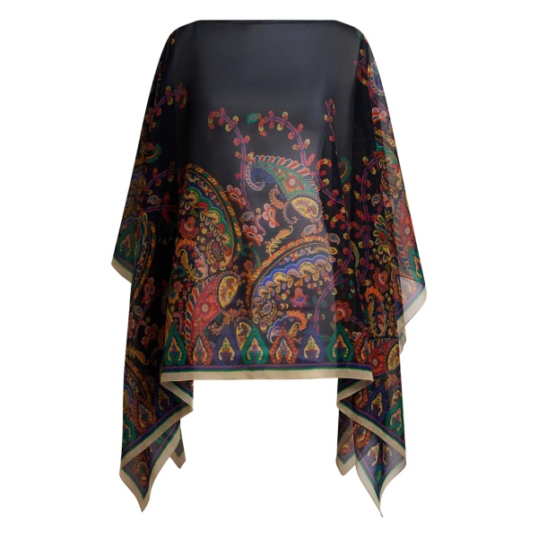 floral paisley-print silk poncho