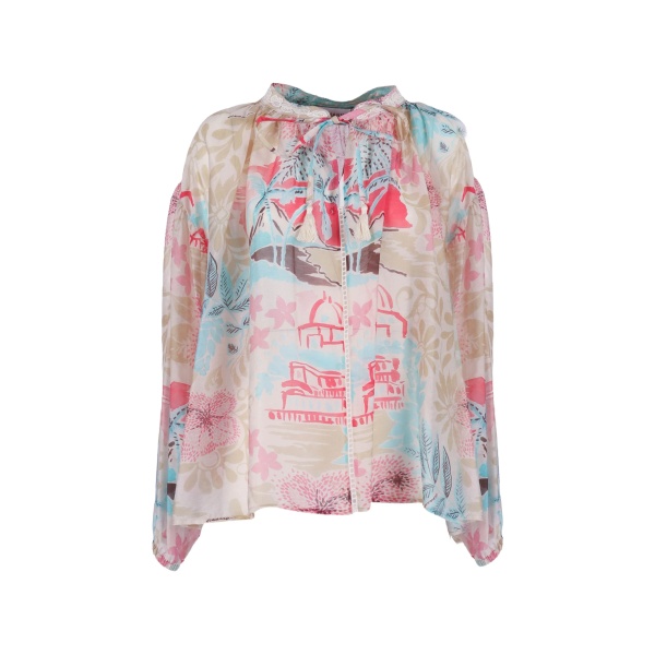 floral-print lace-trim blouse