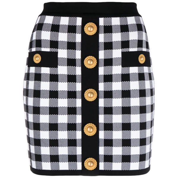 gingham fine-knit miniskirt