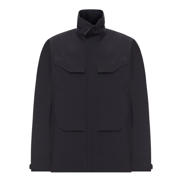 high-neck flap-pocket jacket