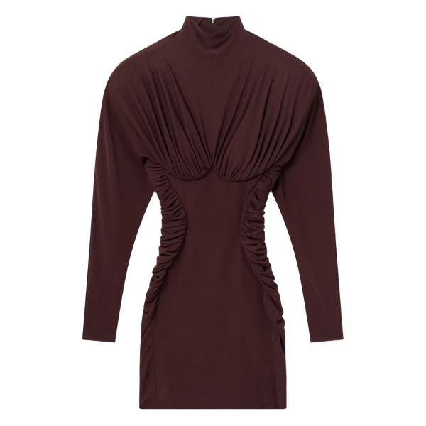 high-neck ruched mini dress