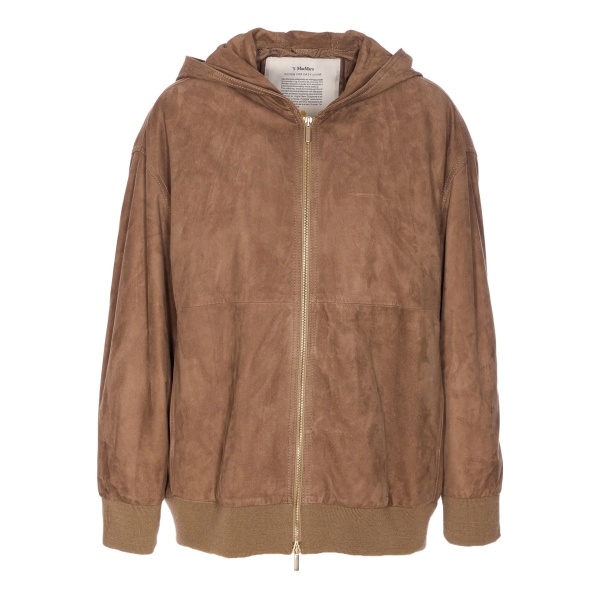 hooded suede zip jacket