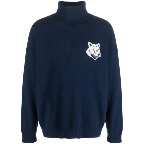 intarsia-knit fox-head wool jumper