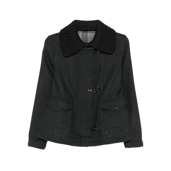 knitted-collar toggle jacket