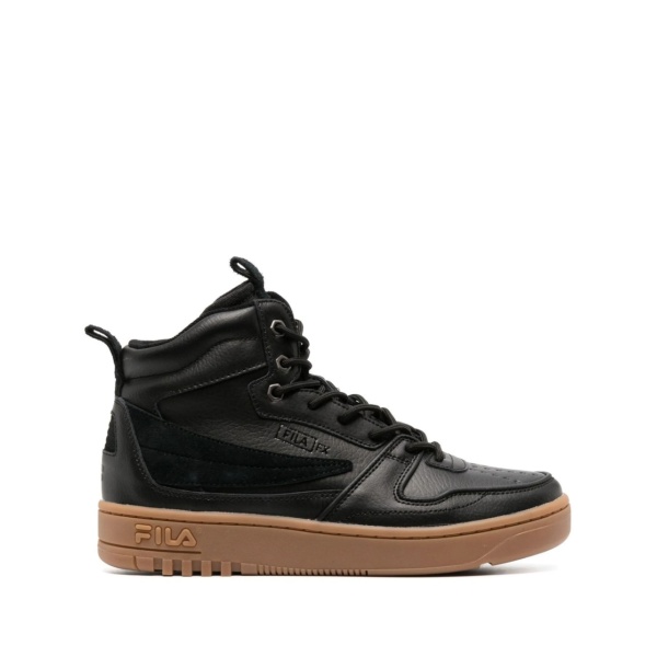 leather embossed-logo high-top sneakers