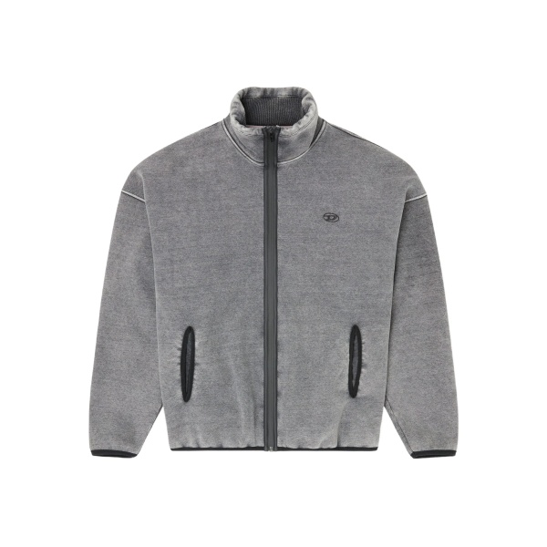 logo-detail fleece zip-up sweater