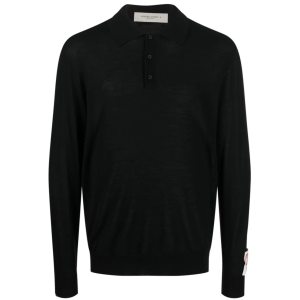 long-sleeve knitted polo shirt