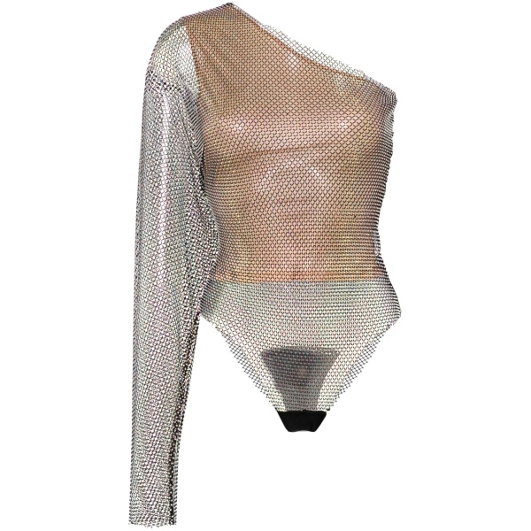 one-shoulder rhinestone-embellished bodysuit