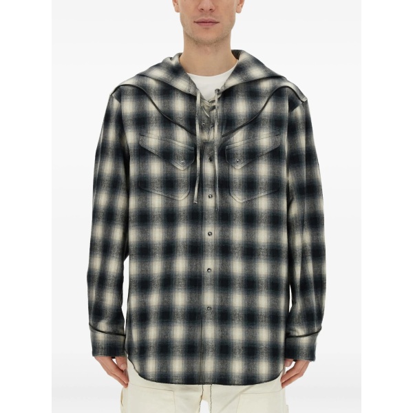 plaid-check hooded shirt