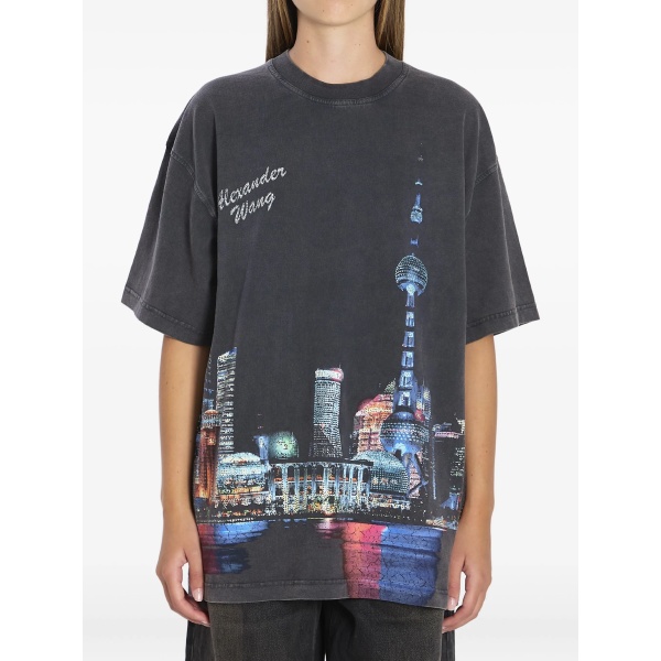 printed rhinestone-embellished T-shirt