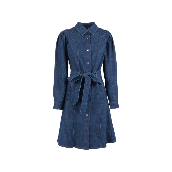 puff-sleeve midi dress