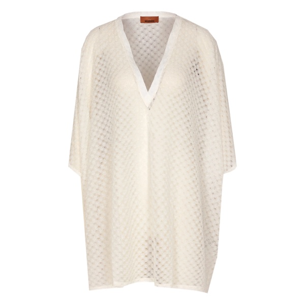 Raschel-knit V-neck short-sleeve kaftan