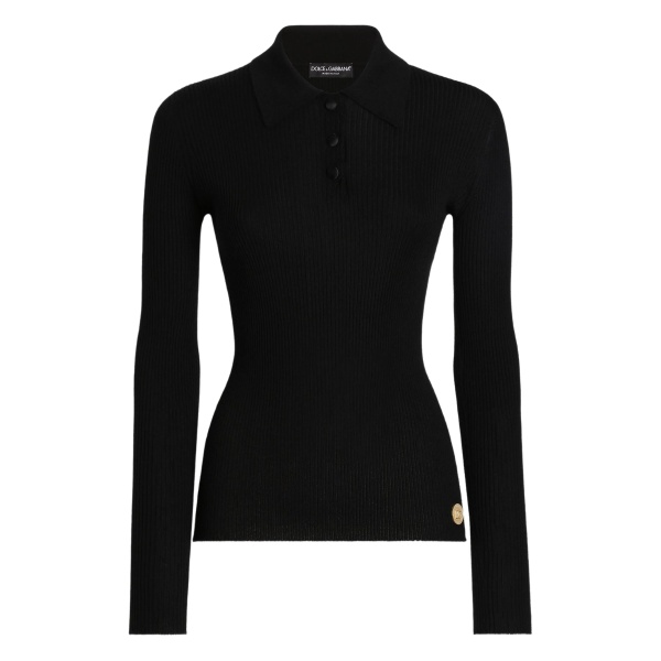 ribbed long-sleeve polo top