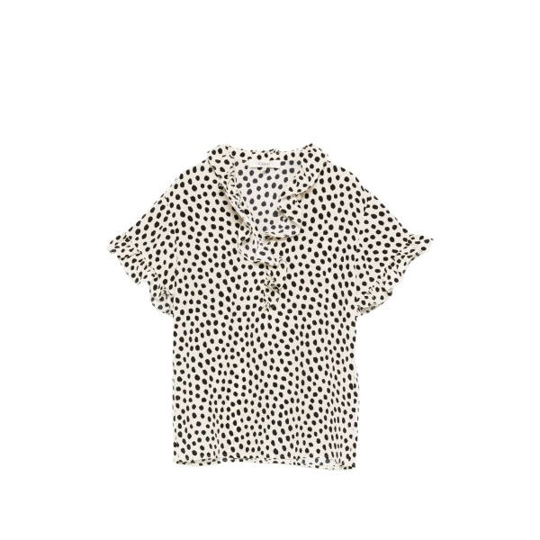 ruffled-detail polka-dot shirt