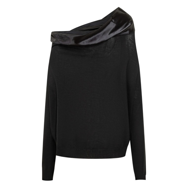 satin-panelled one-shoulder sweater