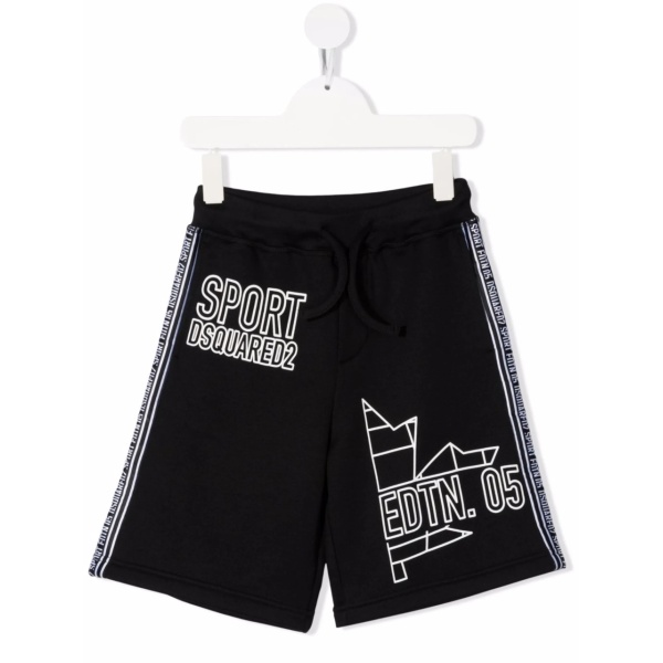 slogan-print drawstring track shorts