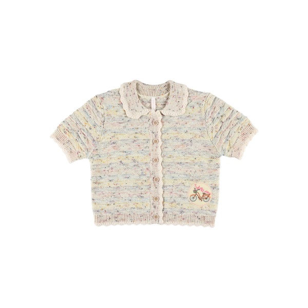 speckle-knit short-sleeve cardigan