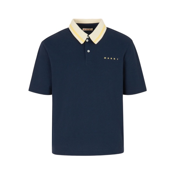 stripe-collar logo-print polo shirt