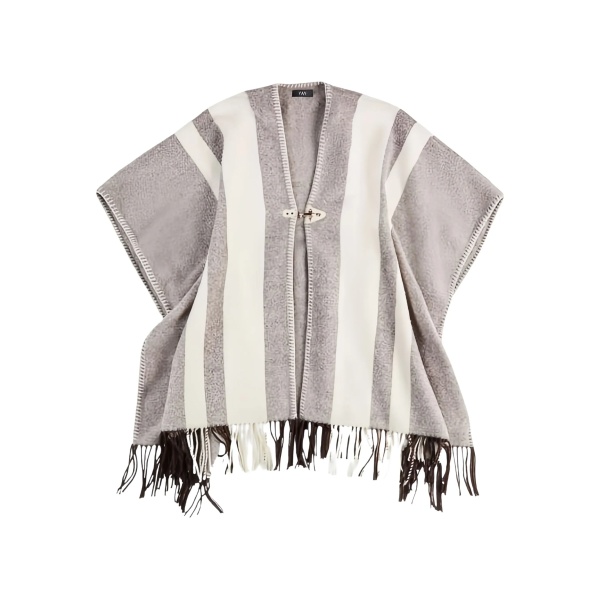 striped-fringe poncho
