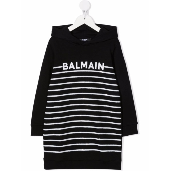 striped logo-embroidered hoodie dress
