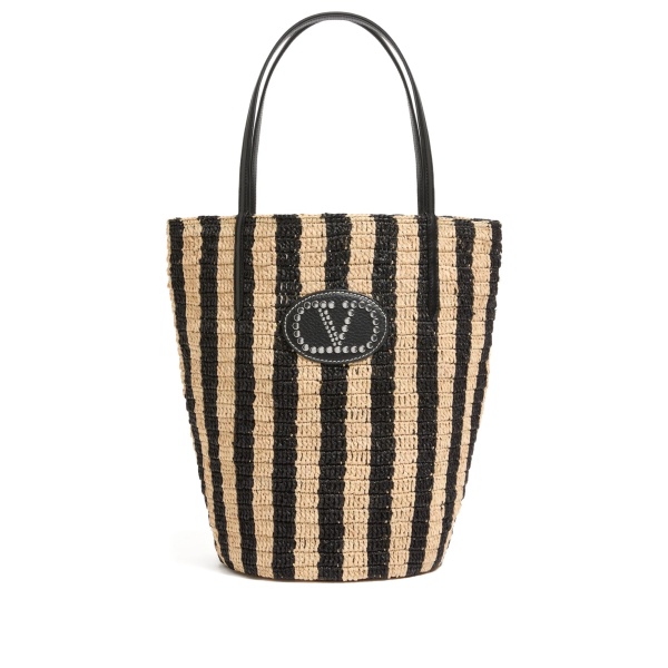 striped raffia shopping bag