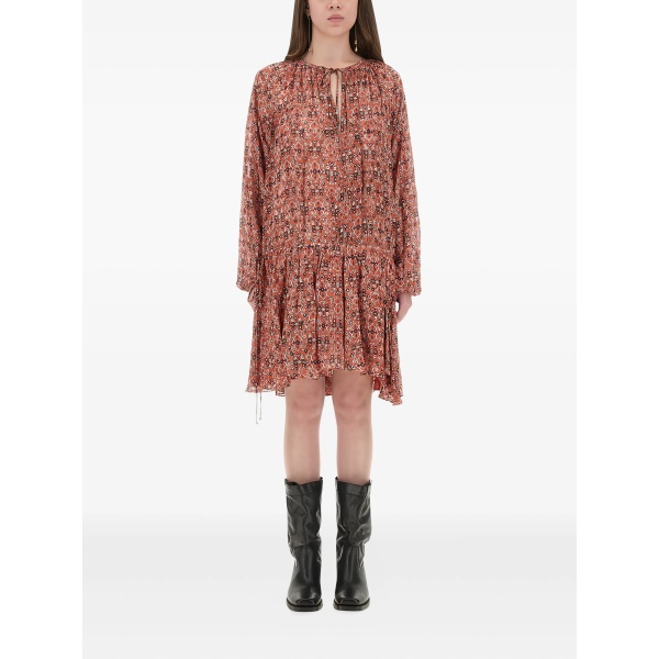 tie-neck patterned mini dress