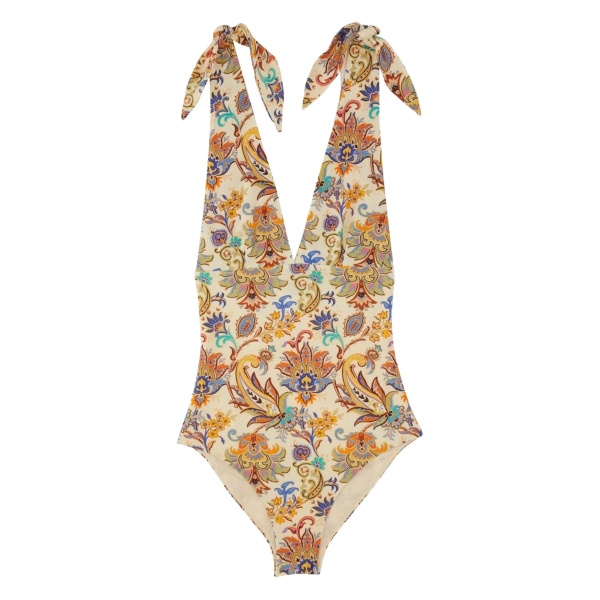 tie-shoulder paisley-print swimsuit