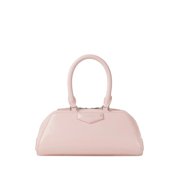 top handle baby pink clutch bag