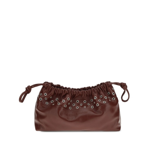Twin eyelets drawstring leather clutch bag