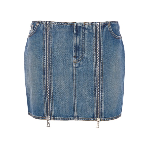 zip-detail denim mini skirt