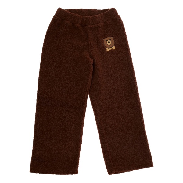 bear-embroidered pile trousers